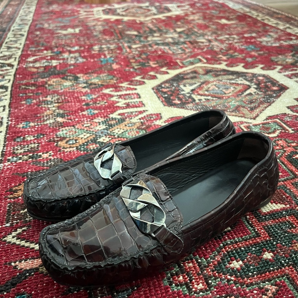 Stuart Weitzman Brown Croc Loafers 7